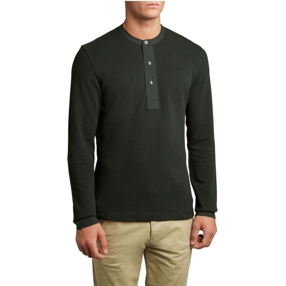 Farrell Mens Henley Waffle Long Sleeve Crewneck Sweatshirt Large Dark Green